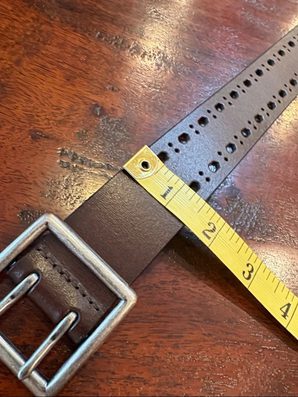 Vintage Ralph Lauren Double Prong Perforated Brown Bonded Leather Belt sz Medium